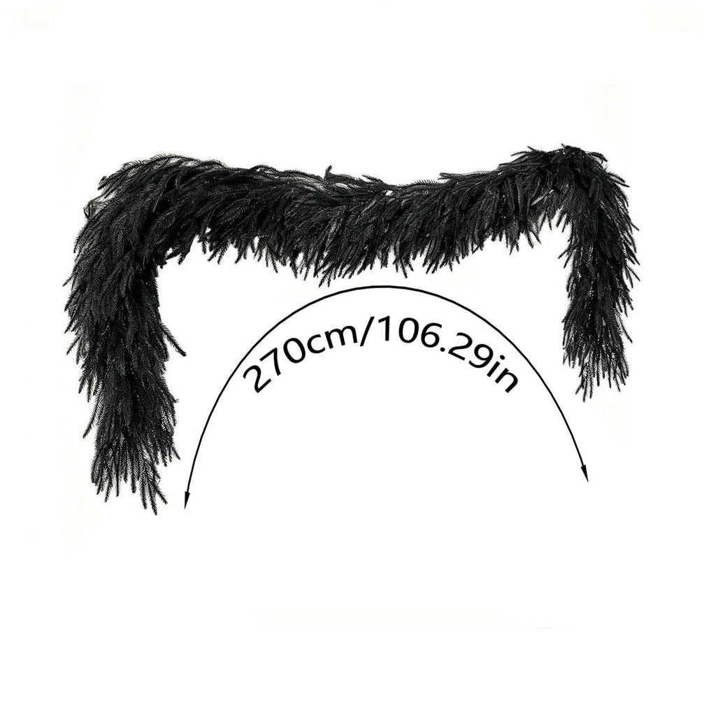 SDJMa 8.86ft Black Artificial Norfolk Pine Garland, Thickened Halloween Garland for Indoor Outdoor Fireplace Mantle Table Stairs Decor