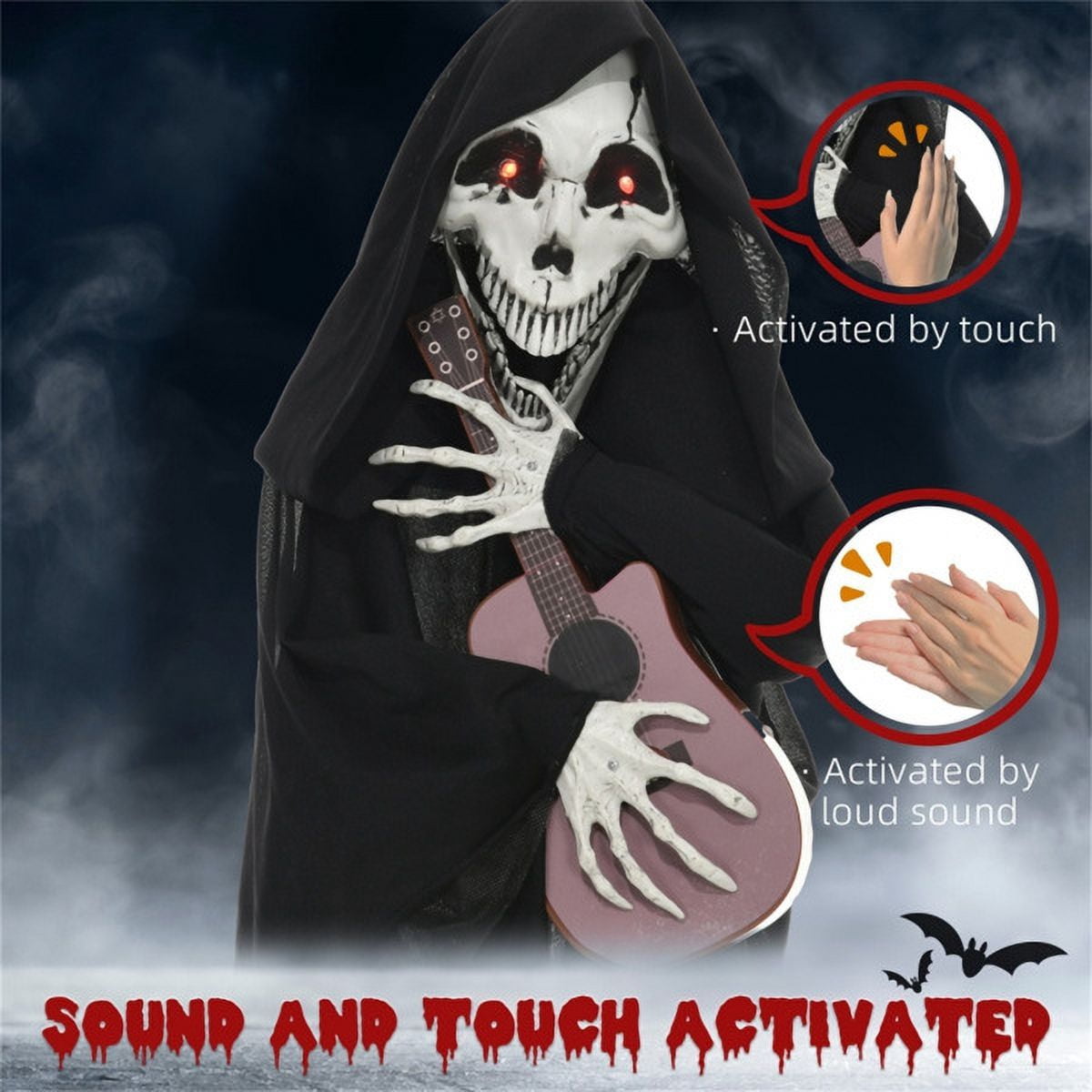 3.9FT Animated Halloween Pumpkin Ghost Prop Sound Activated with Red Glowing Eyes
