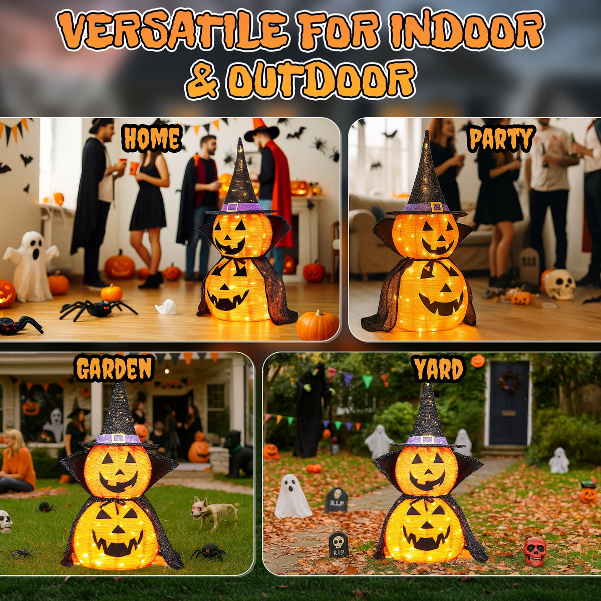 Yescom 5ft Halloween Pumpkins,Stacked Foldable,Jack O Lantern,LED Lights Party Outdoor Decorations 2026