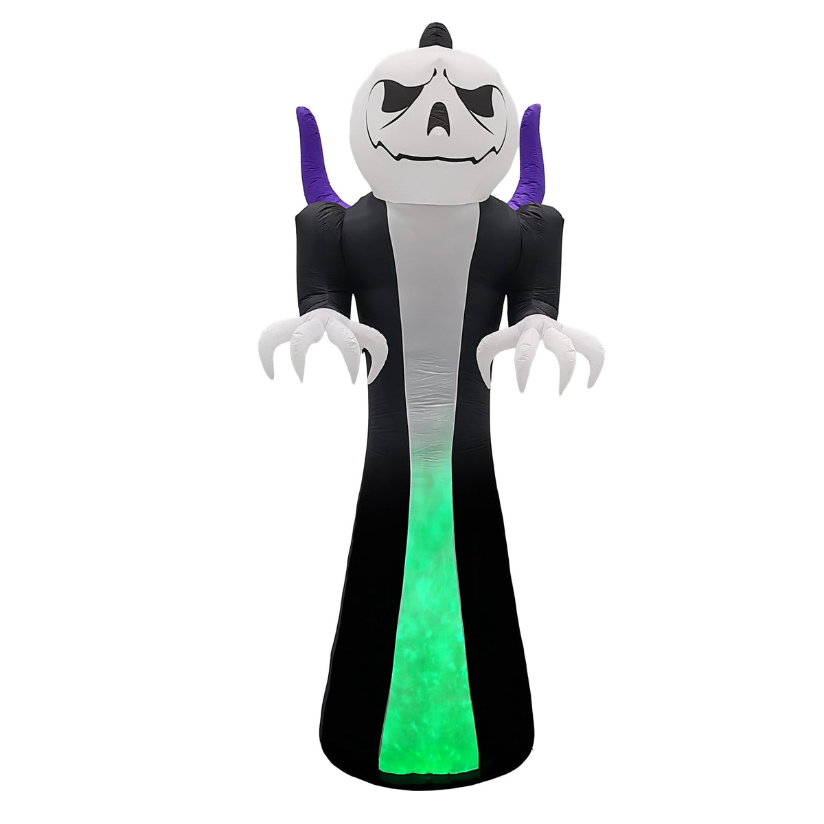 12ft Giant Halloween Inflatable Grim Reaper with Pumpkin Head and 3 Color LED Flame Decor