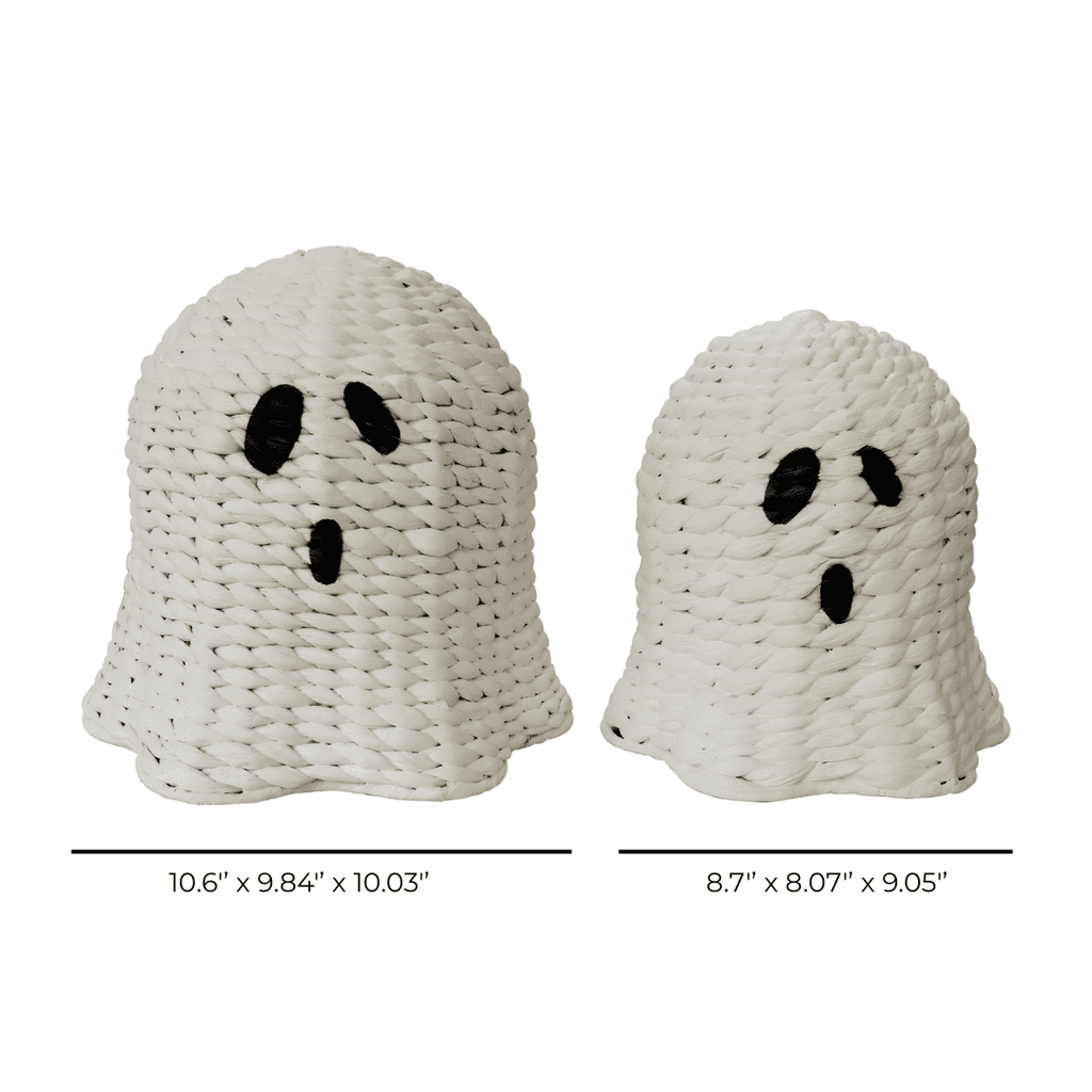 Set of 2 Handwoven White Ghost-Shaped Decorative Accents – Halloween Tabletop Décor