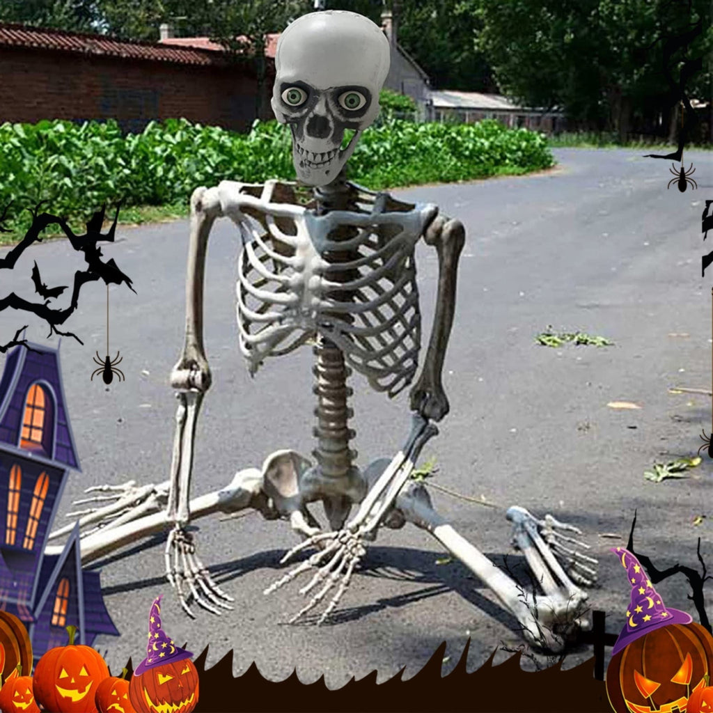 Full-Body Posable Skeleton Decor - Life-Size Human Skeleton with Flexible Joints for Halloween Yard Displays, Haunted Houses & Spooky Party Props