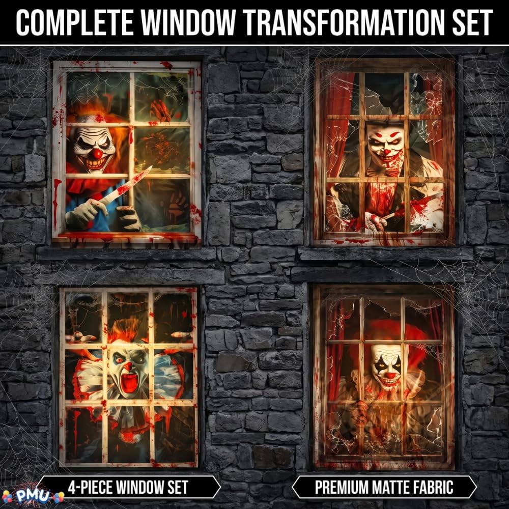 PMU 7-Piece Halloween Garage Door Cover Set, 16 x 7 ft, Skeleton Window & Door Decorations