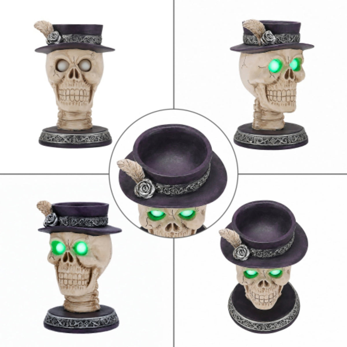 SpookHaven Halloween Jack‑O‑Lantern Pumpkin Mist Sprayer Figurine, LED Light‑Up Fogger with Witch Hat & Skull Decoration, Spooky Ornament for Tabletop Entryway Halloween Party Home Decor