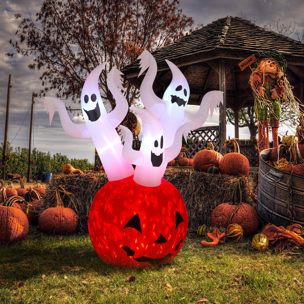 5.9ft Halloween Inflatable Pumpkin Ghost with LED Lights Scary Blow Up Yard Decor 1 Pack Set