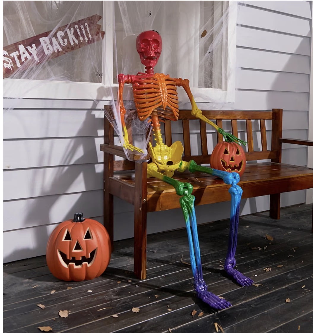 5.6 ft Halloween Posable Life Size Rainbow Skeleton