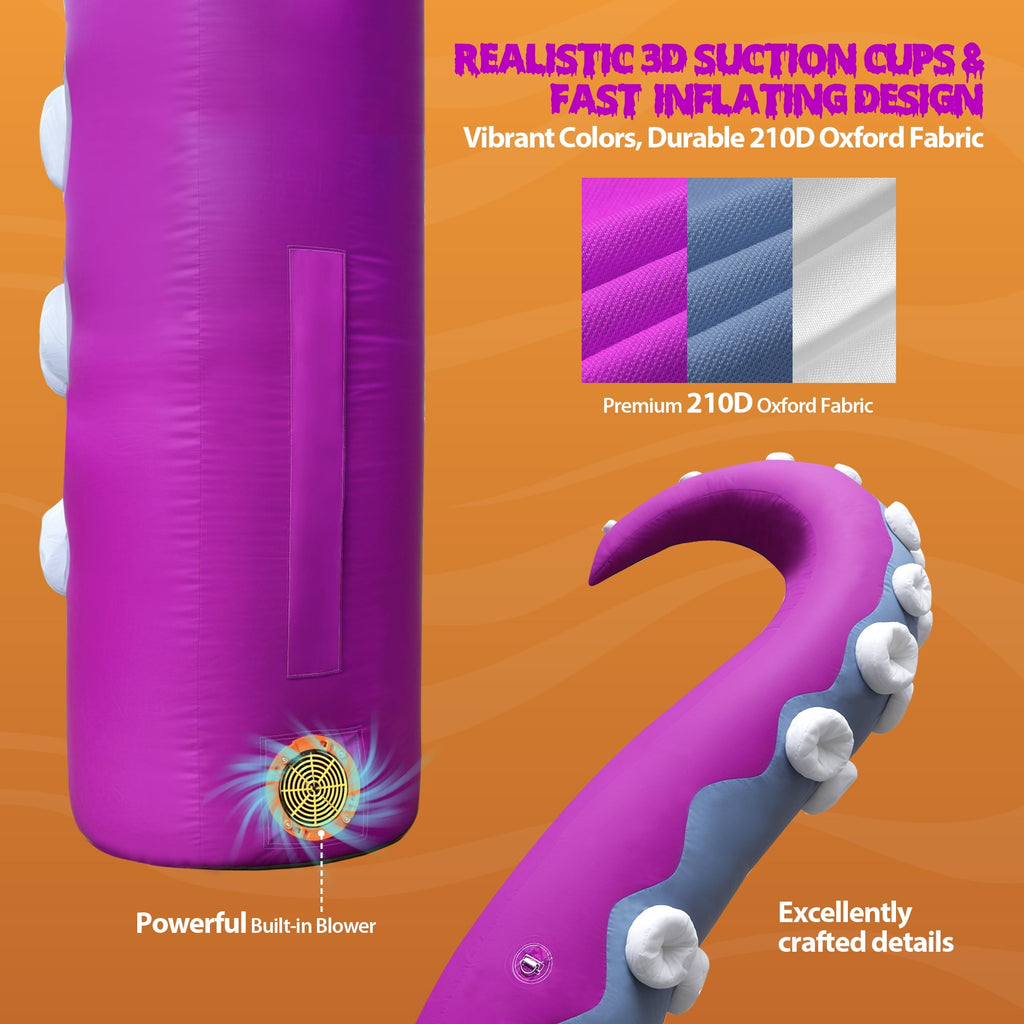 Wellcomer 10x8ft Inflatable Tentacles with Color-changing LED & Built-in Blower - Halloween Outdoor Decor (1 Pc)
