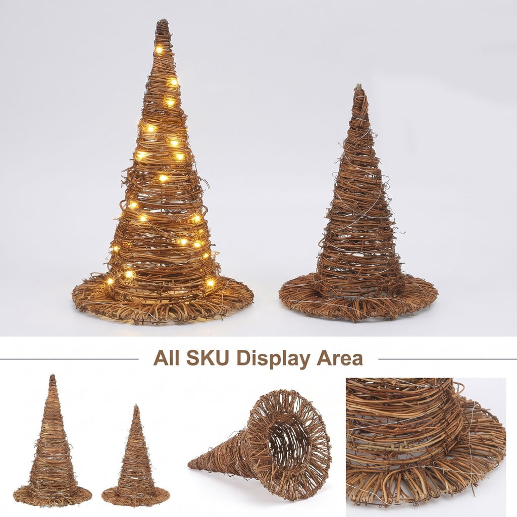 1PC Halloween Rattan Witch Hat Decor with String Lights, Cottagecore Halloween Wicker Wizard Hats Woven Witch Hat, Chic Halloween Party Supplies Home Bedroom Garden Patio Backyard Decoration