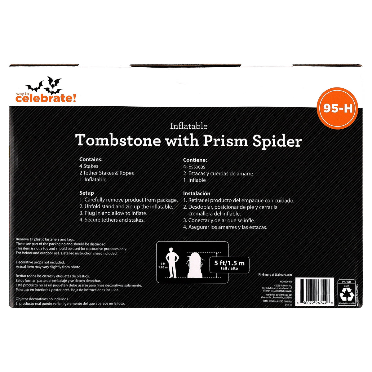Tombstone with Prism Spider Airblown Yard Inflatable, Multicolor, 5', Halloween by Way To Celebrate