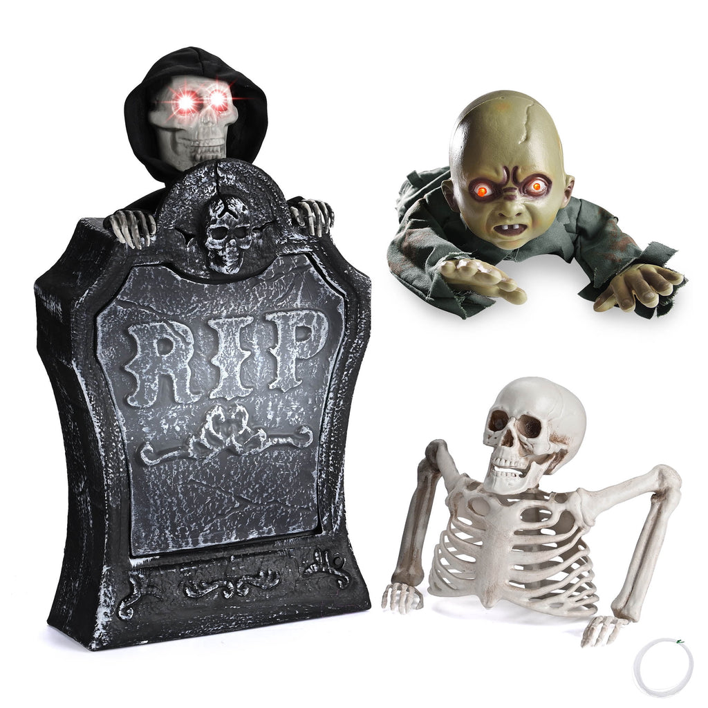 Yescom 15" Animated Halloween Tombstone & Half Skeleton with 8" Crawling Baby Zombie 2026