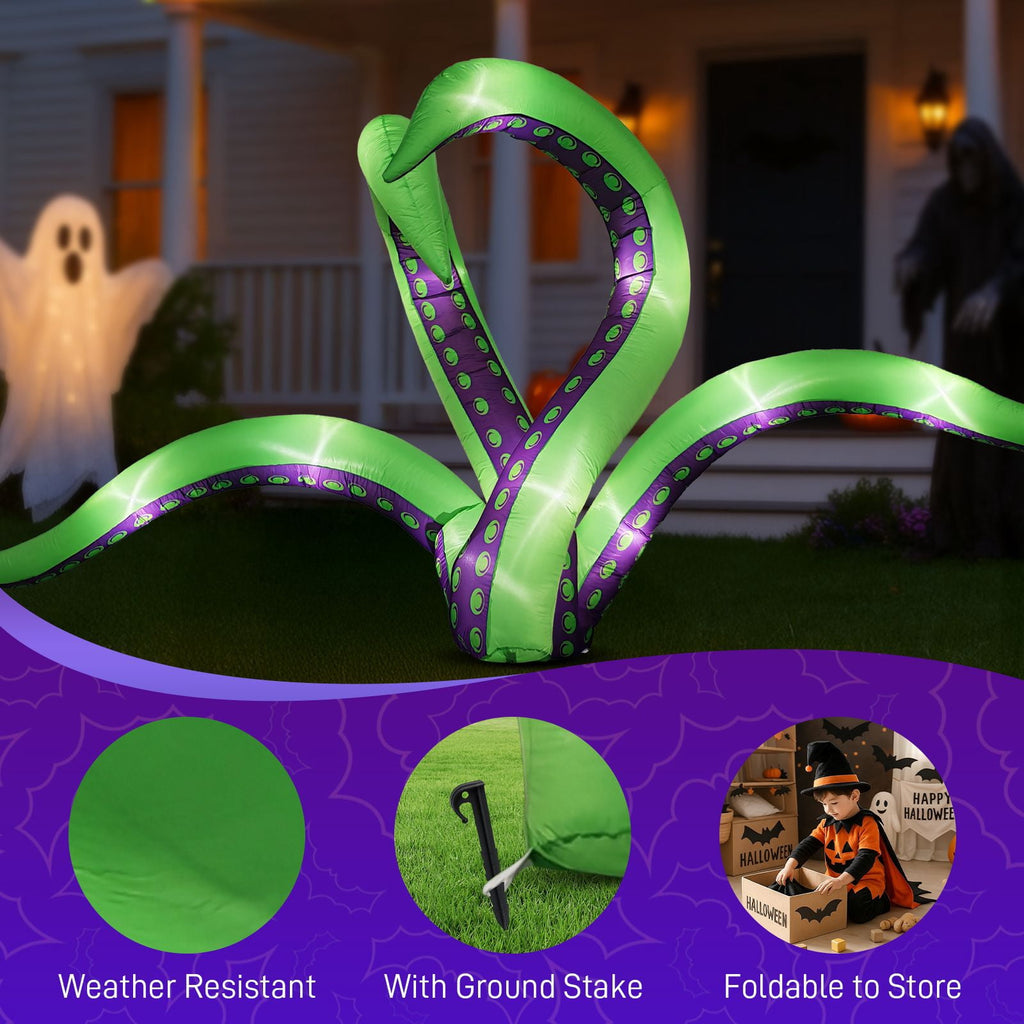 2 Pack 6.9FT Inflatable Octopus Tentacles Halloween Decor with Built in White LED Lights Waterproof Polyester Outdoor Inflatable Ornament for Window Rooftop Yard Party
