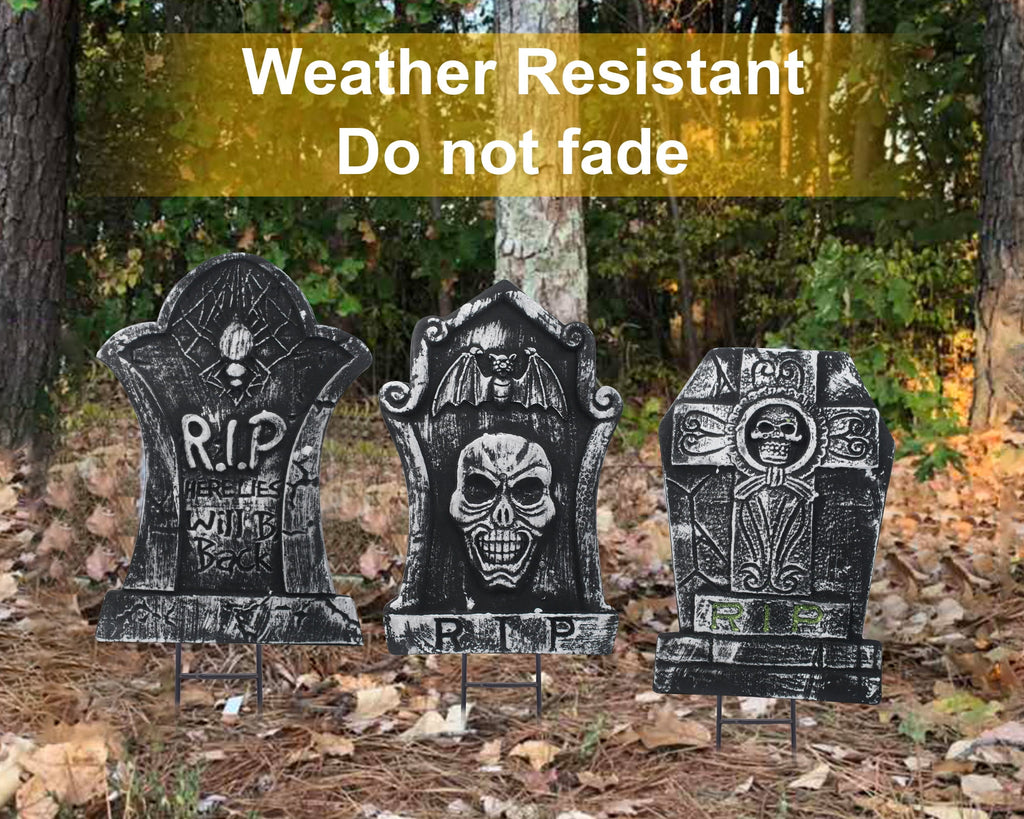 Halloween Foam RIP Graveyard Tombstones, 7Pack(3 x L-Size + 4 x XL-Size) Foam Tombstone for Halloween Party Outdoor Decorations