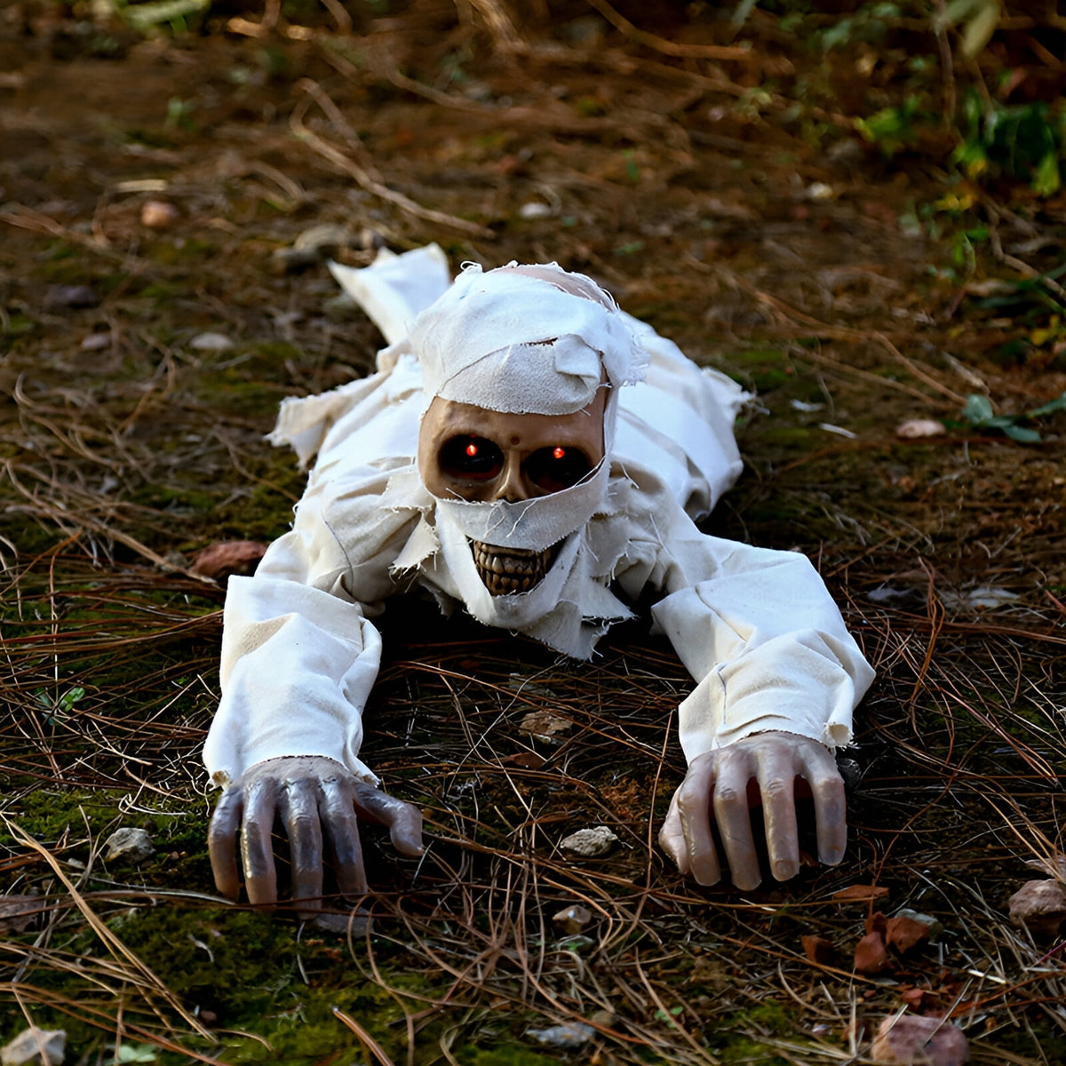 Halloween Crawling Mummy Animatronic Decoration, Sound-Activated with Red Glowing Eyes & Scary Sounds