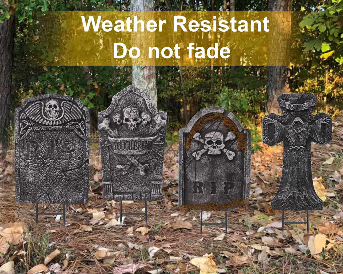 Halloween Foam RIP Graveyard Tombstones, 7Pack(3 x L-Size + 4 x XL-Size) Foam Tombstone for Halloween Party Outdoor Decorations