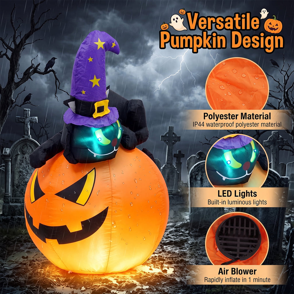 VETPW 10FT Large Halloween Inflatable Archway Decoration, Halloween Blow Up Lighted Archway with Ghost & Black Cat & Cornucopia, Trick & Treat Yard Garden Patio Lawn Outside Decor