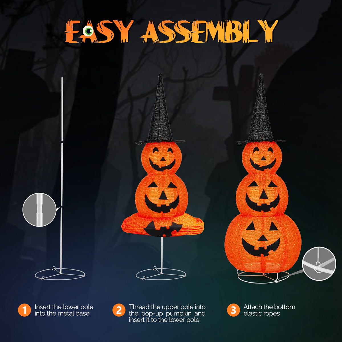 Yescom 5ft Halloween Pumpkins,Stacked Foldable,Jack O Lantern,LED Lights Party Outdoor Decorations 2026
