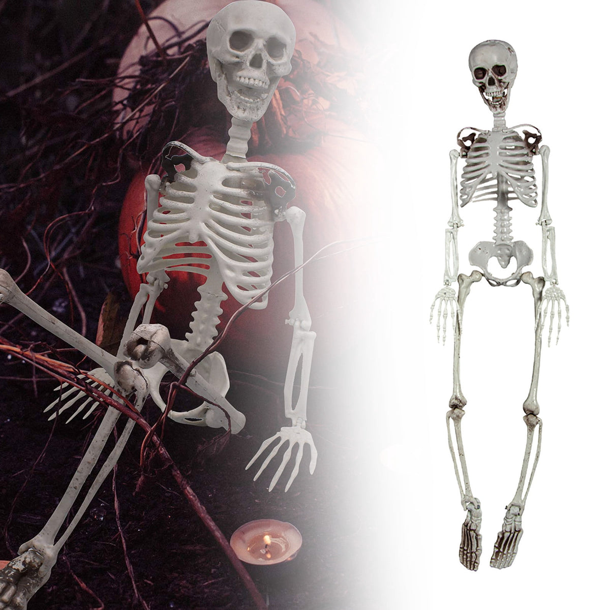 2Pcs 90Cm Human Skeleton Ornament Halloween Party Bar Props Halloween Full Body Skeleton Props Realistic Human Bones With Movable Joints For Halloween Part Event Party
