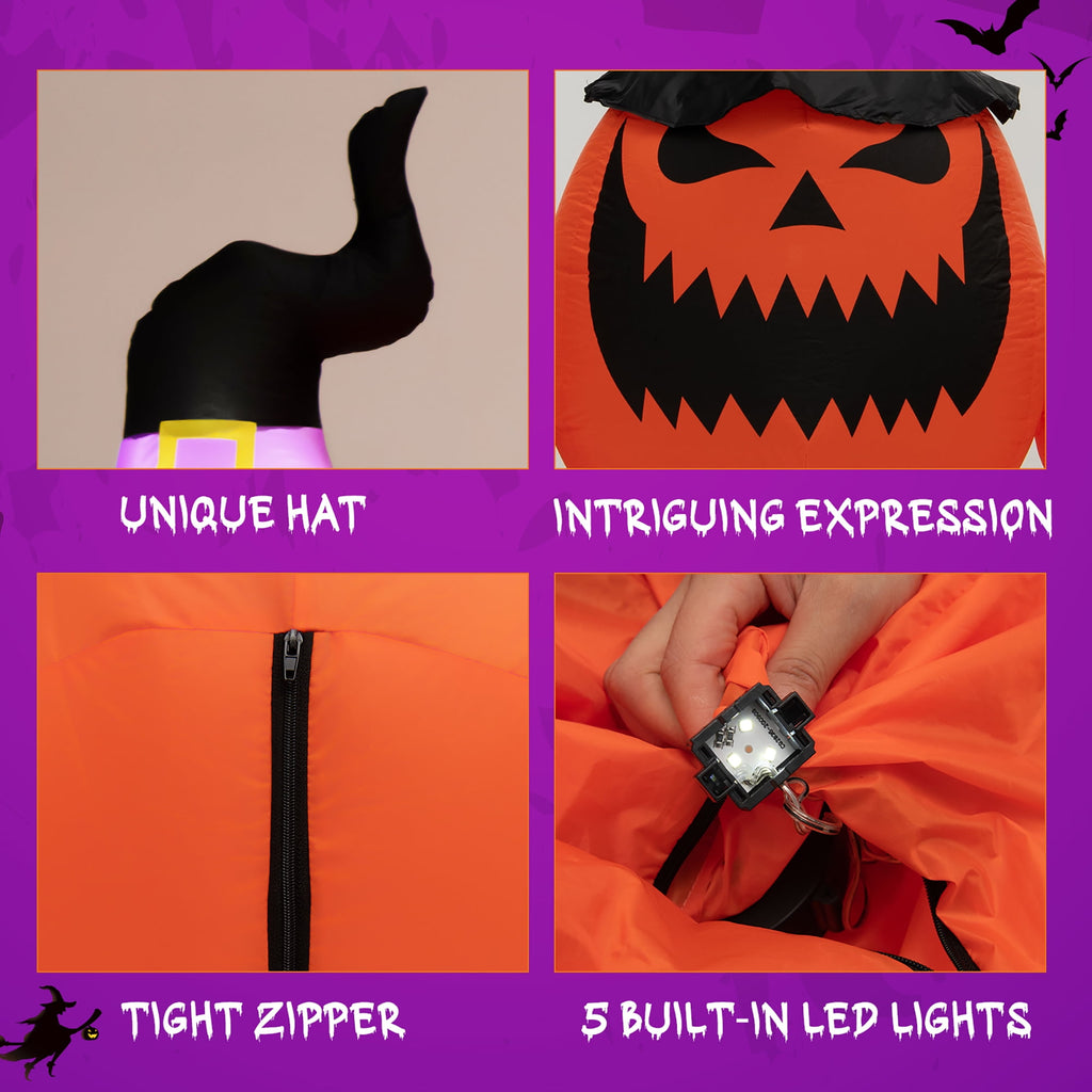 Costway 8 Ft Tall Inflatable Pumpkin Family Waterproof Halloween Yard Decoration w/LED Lights