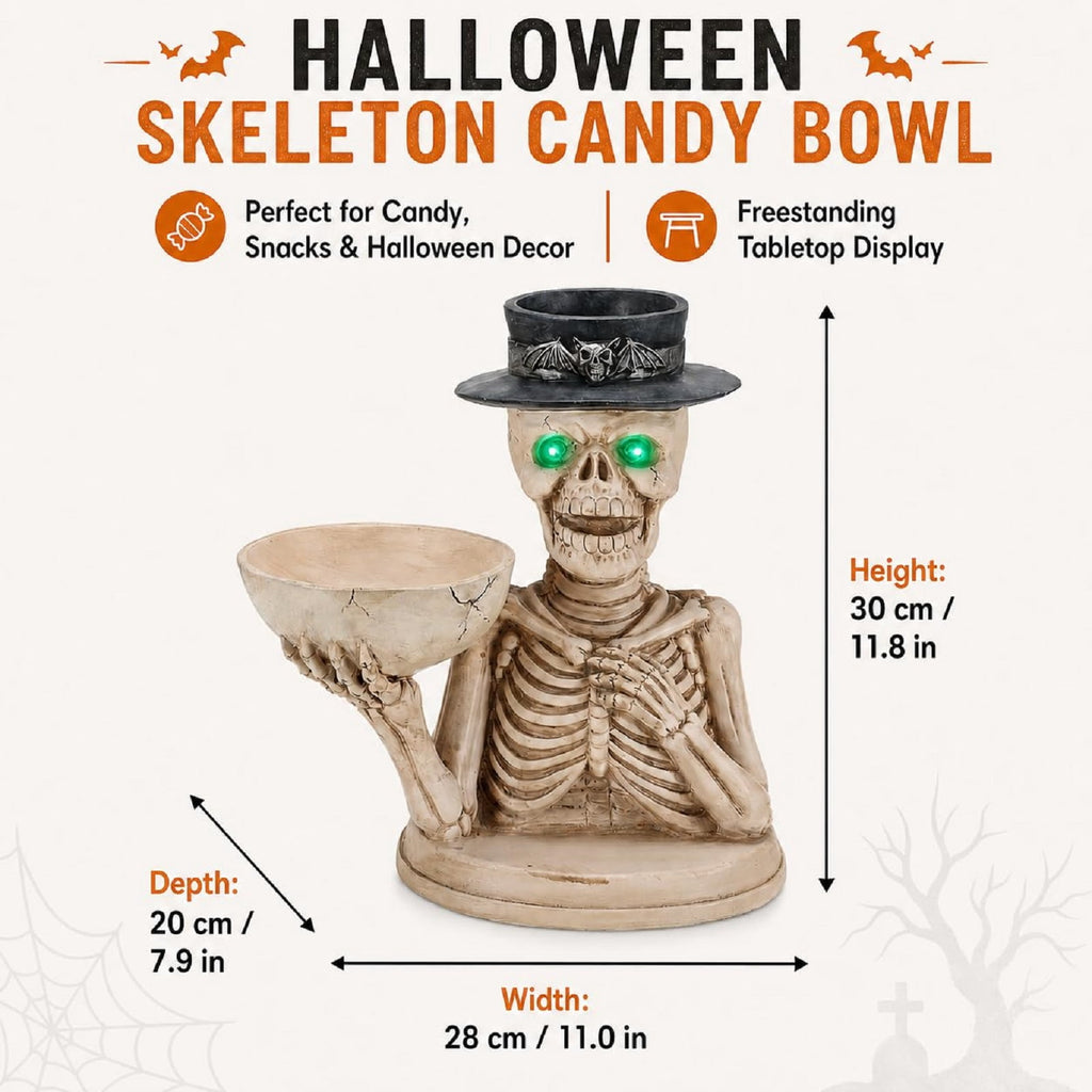 Halloween Ghost Statue with LED Glowing Eyes, Resin Ghost Figurine Tabletop Decor for Indoor Home, Mantel, Shelf, Entryway and Halloween Party Display