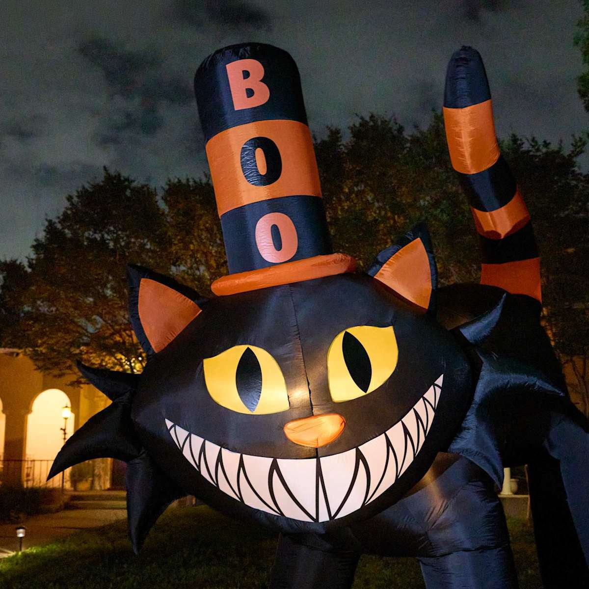 12ft Giant Black Cat With 'Boo' Tophat Halloween Inflatable