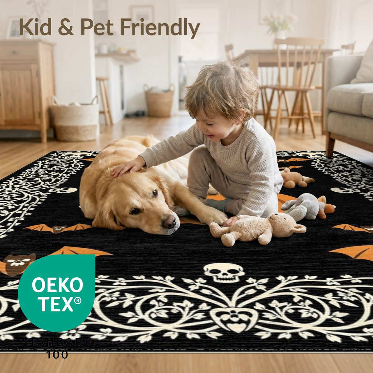ODIKA 8'x10' Washable Area Rug Halloween Harvest Spirits Grinning Lantern Entrance Doormat Door for Living Room, Under Sectional, Family , Durable, Non-Slip