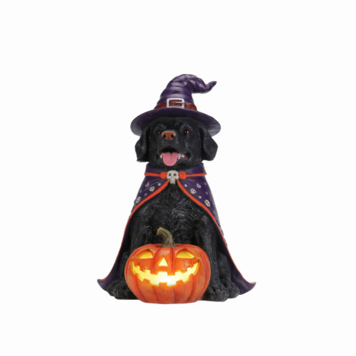SpookHaven Halloween Jack‑O‑Lantern Pumpkin Mist Sprayer Figurine, LED Light‑Up Fogger with Witch Hat & Skull Decoration, Spooky Ornament for Tabletop Entryway Halloween Party Home Decor