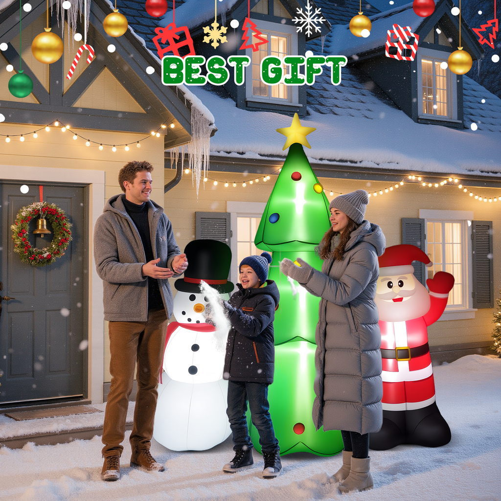 8FT Christmas Inflatable Snowman, Built-in light up for Indoor Outdoor Decoration Xmas Party Decor