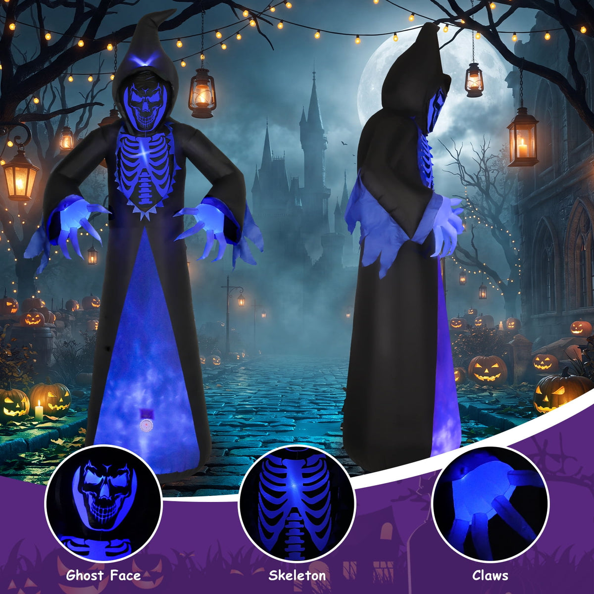 Areker 12ft Halloween Inflatable Grim Reaper, 7 Modes 3D Flame Lights Spooky Blow up Yard Decor, Waterproof & Easy Setup Halloween Ghost for Garden Patio Lawn
