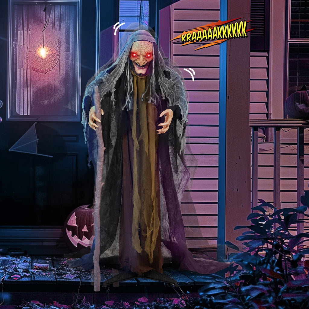 Ktaxon 5.3ft Witch Animated Animatronic Decoration Creepy Halloween Witch w/ Pre-Recorded Screaming