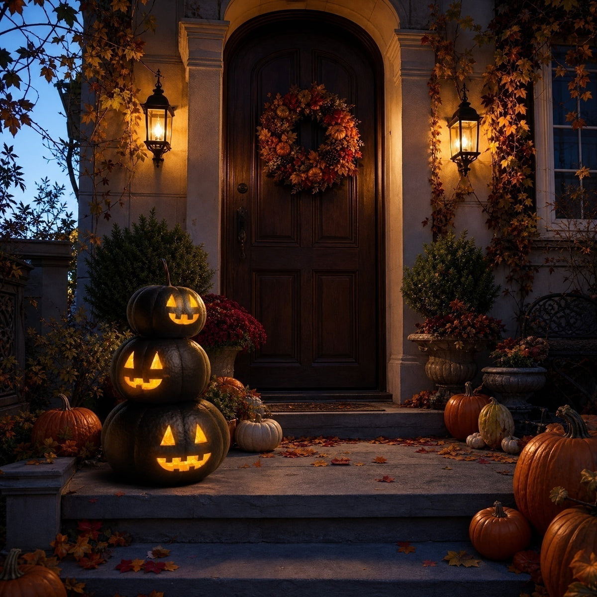 Halloween Lit Stacked Hammered Jack-O'-Lantern, 3 Tiers Black Jack O Lanterns Light up Pumpkins with LED Candles Decoration, Bundle Pre-lit Pumpkin Lights for Halloween Indoor Outdoor Yard Decor