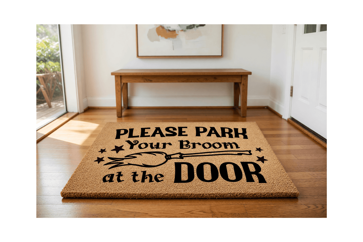 Please Park Your Broom At The Door Mat | Funny Doormat | Welcome Mat | Halloween Decor | Funny Door Mat | Home Doormat | Halloween Mat