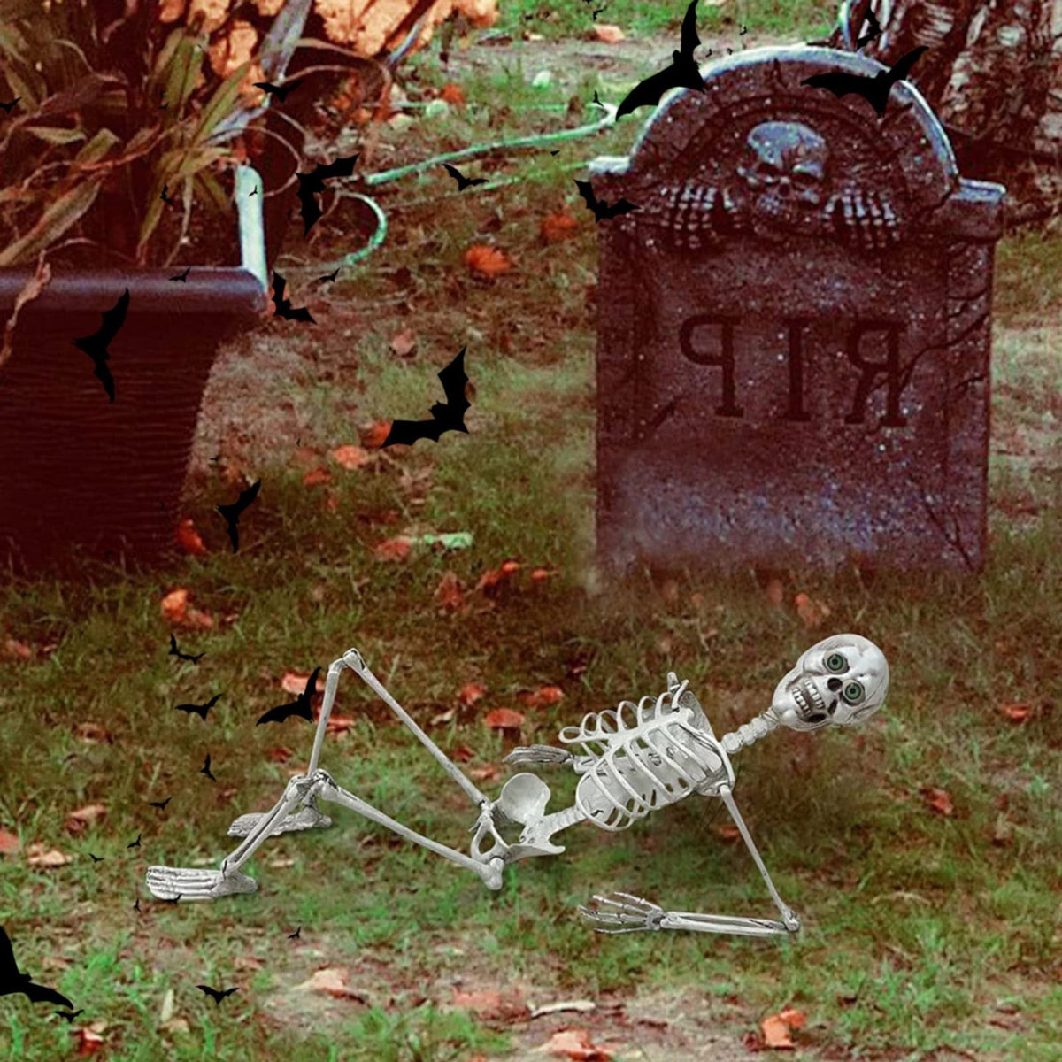 Life Size Posable Skeleton Decoration 66.9 Inch, Realistic Full Body Human Bones with Movable Joints, Plastic Halloween Skeleton Prop for Haunted House Indoor Outdoor, Decorations and Favors