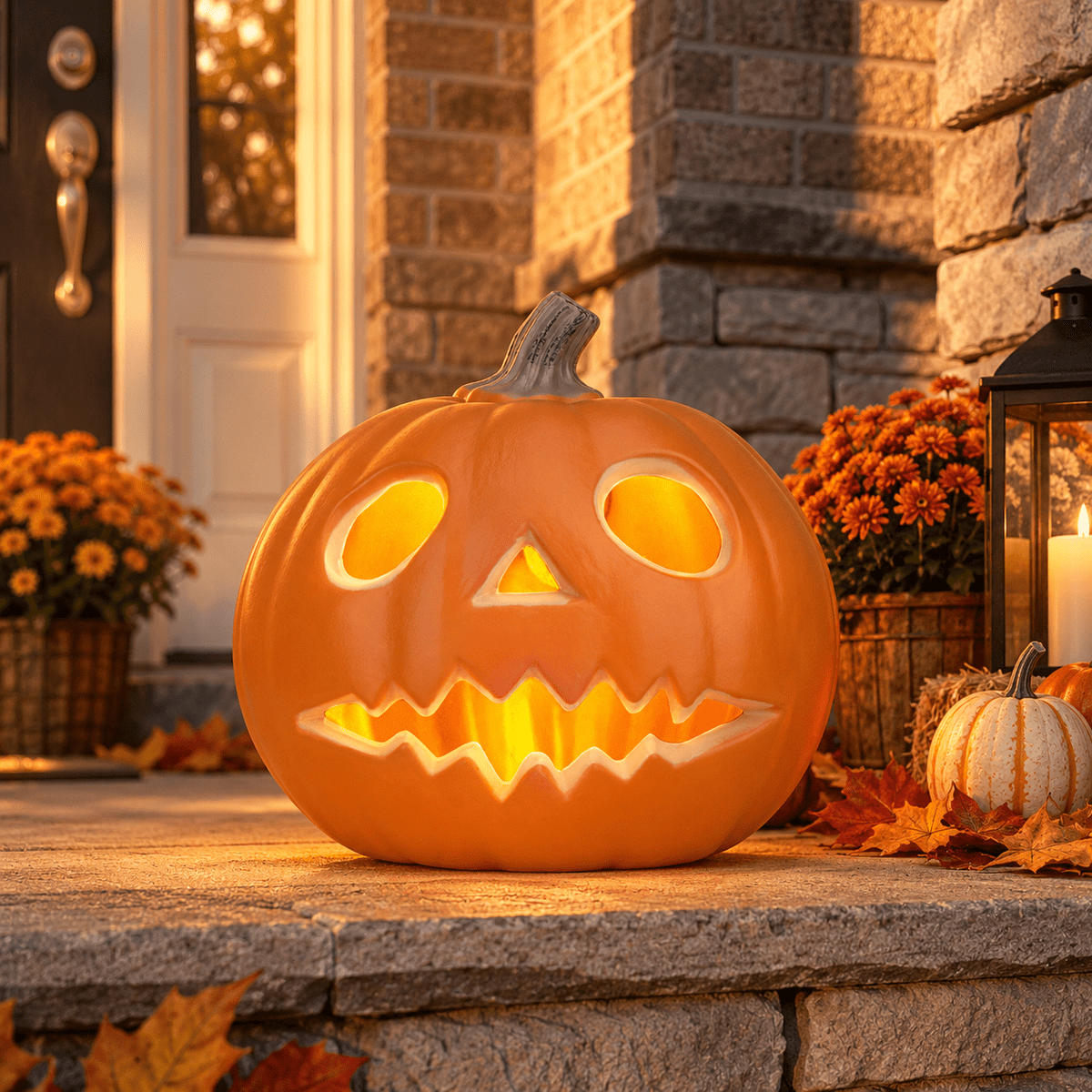 Gamexcel 21" LED Light-Up Jack O Lantern, Pre-lit Halloween Plastic Pumpkin Lights for Indoor/Outdoor Decoration - Angry Face