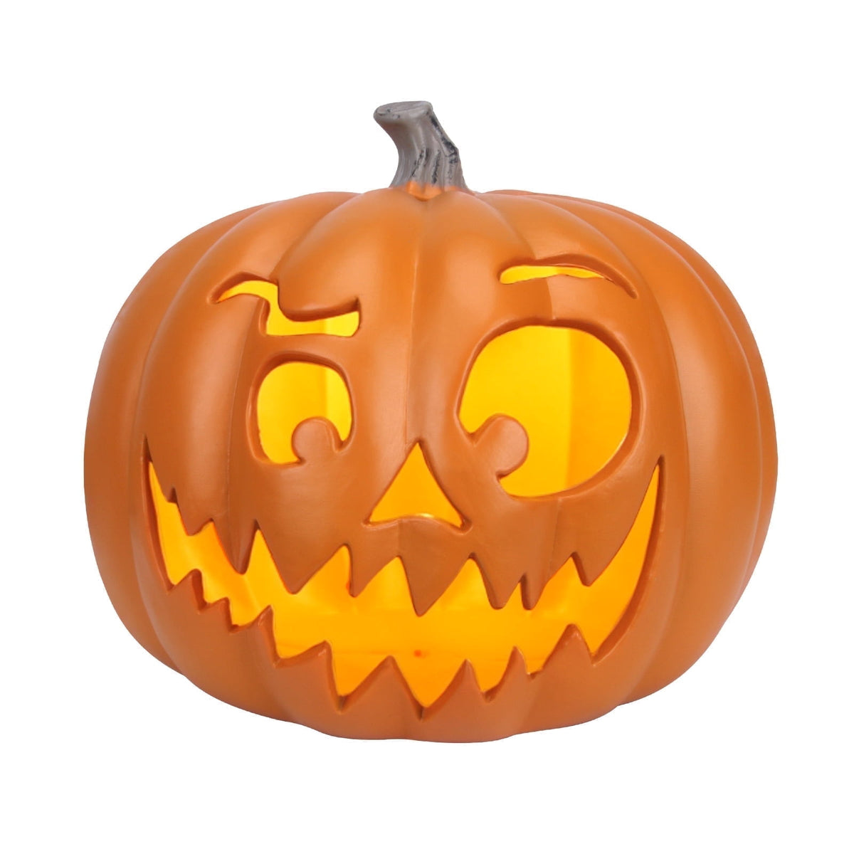 Gamexcel 21" LED Light-Up Jack O Lantern, Pre-lit Halloween Plastic Pumpkin Lights for Indoor/Outdoor Decoration - Angry Face