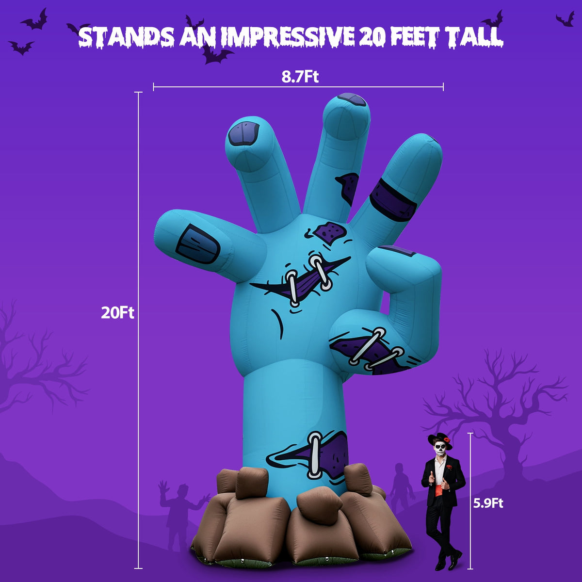 Wellcomer 20ft Giant Inflatable Zombie Hand with Blower - Halloween Outdoor Decor