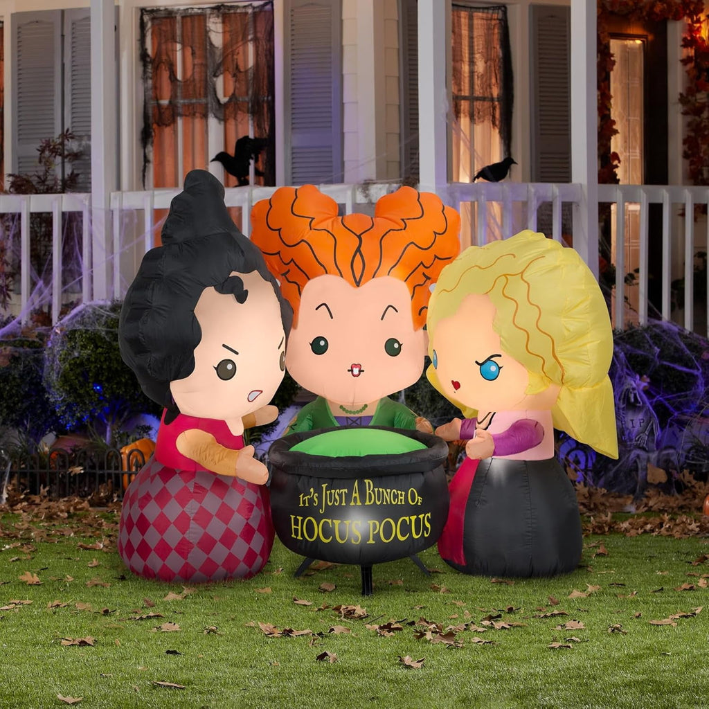 ZHIYU 4.5 ft Tall Airblown Inflatable Hocus Pocus Sanderson Sisters Scene Disney Halloween Decor