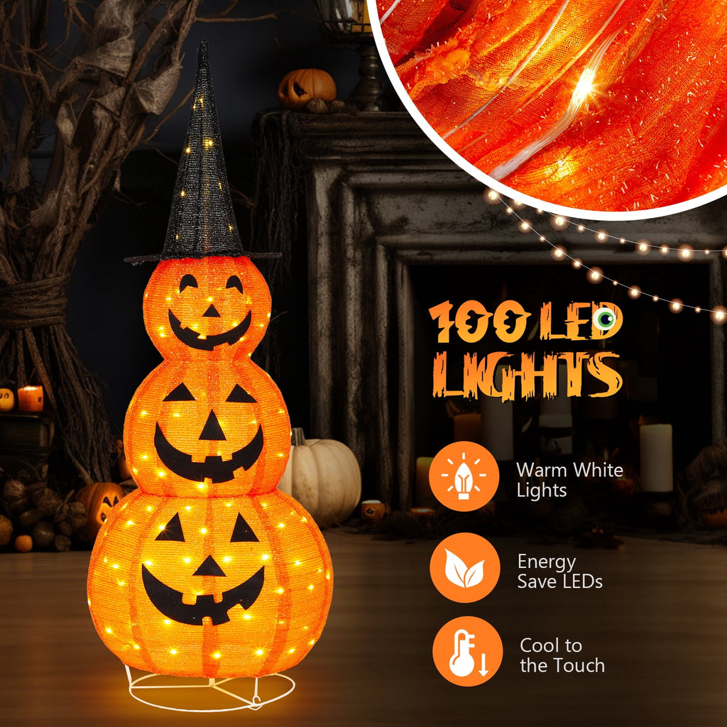 Yescom 5ft Halloween Pumpkins,Stacked Foldable,Jack O Lantern,LED Lights Party Outdoor Decorations 2026