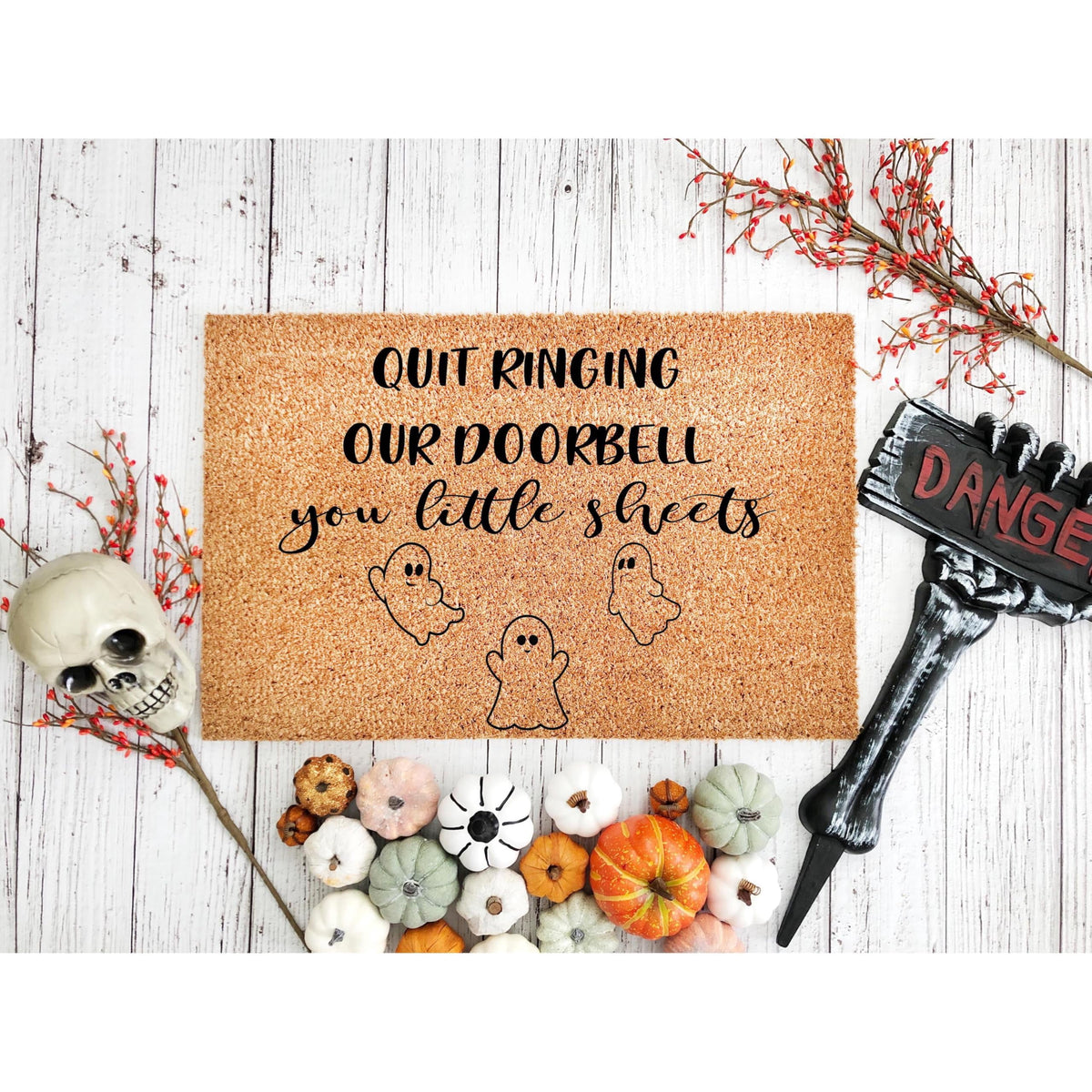 Quit Ringing Our Doorbell You Little Sheets Halloween Door Mat | Funny Doormat | Welcome Mat | Funny Door Mat | Funny Gift | Home Doormat
