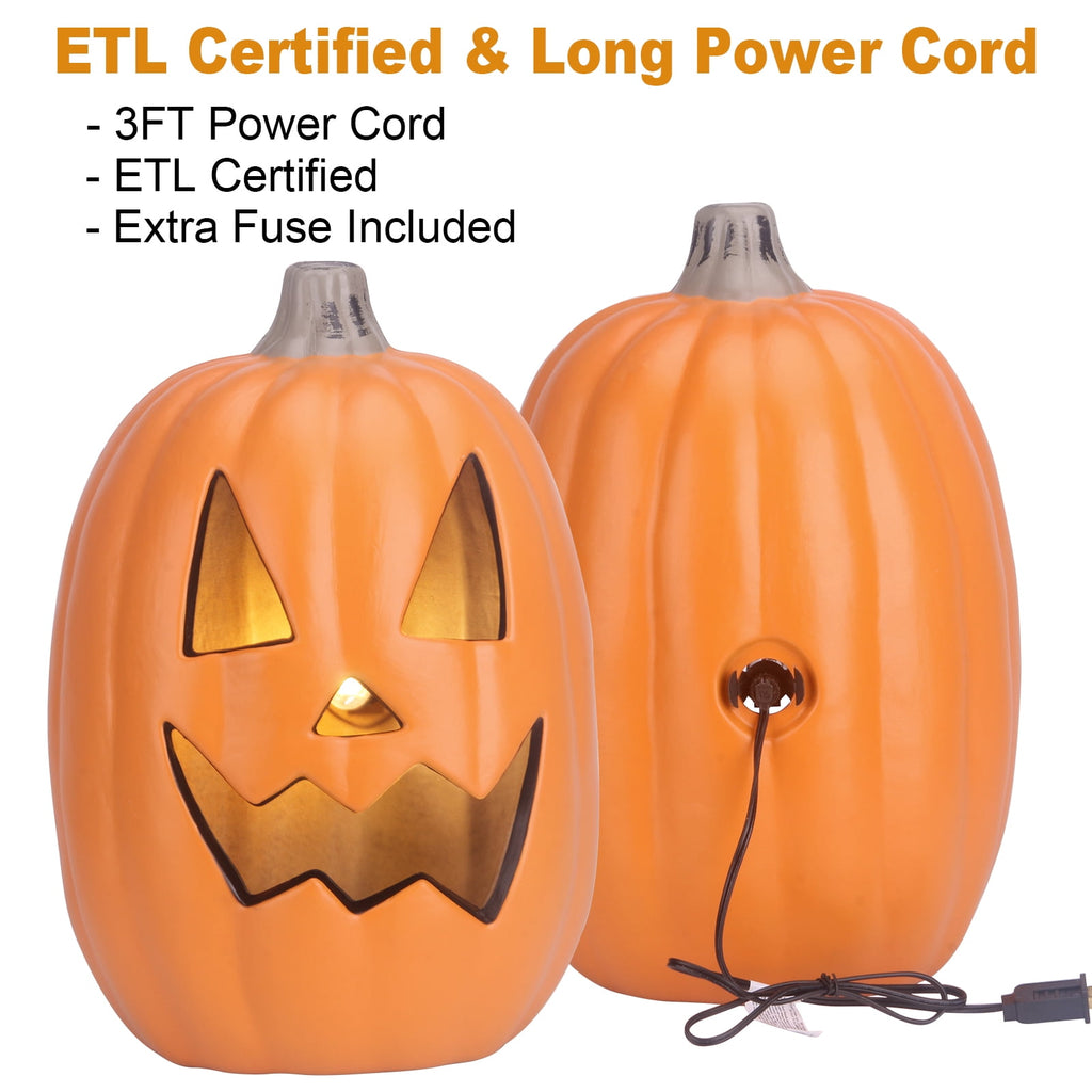 Gamexcel 21" LED Light-Up Jack O Lantern, Pre-lit Halloween Plastic Pumpkin Lights for Indoor/Outdoor Decoration - Angry Face