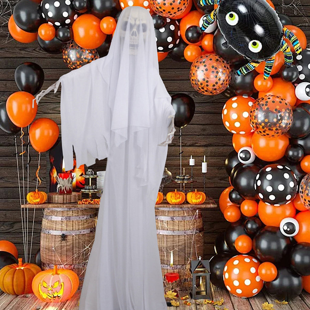 Halloween Ornament Scary Ghost Bride Figure with Sound Battery Operated Halloween Skeleton Decoration Creepy Haunted House Prop-White