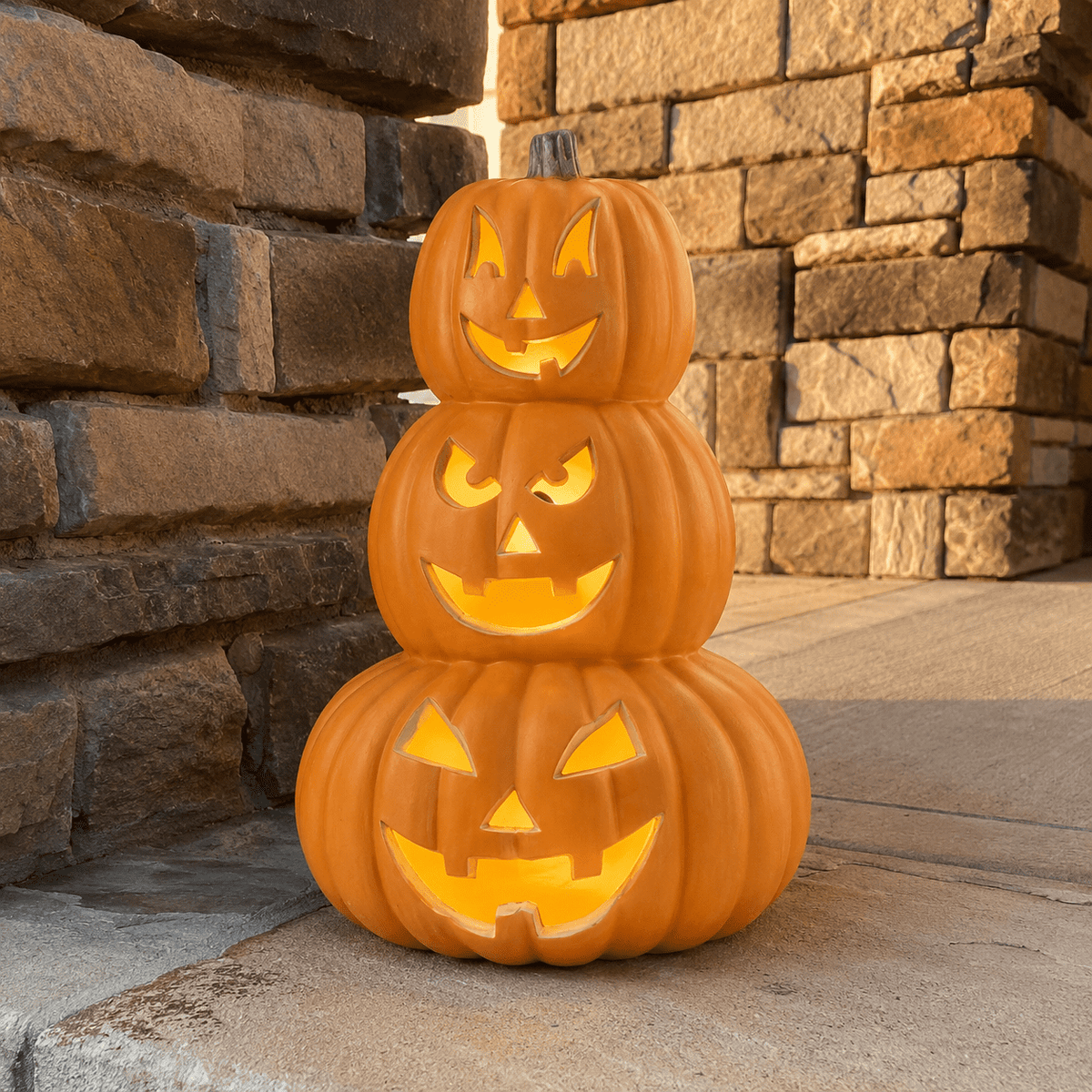 Gamexcel 21" LED Light-Up Jack O Lantern, Pre-lit Halloween Plastic Pumpkin Lights for Indoor/Outdoor Decoration - Angry Face