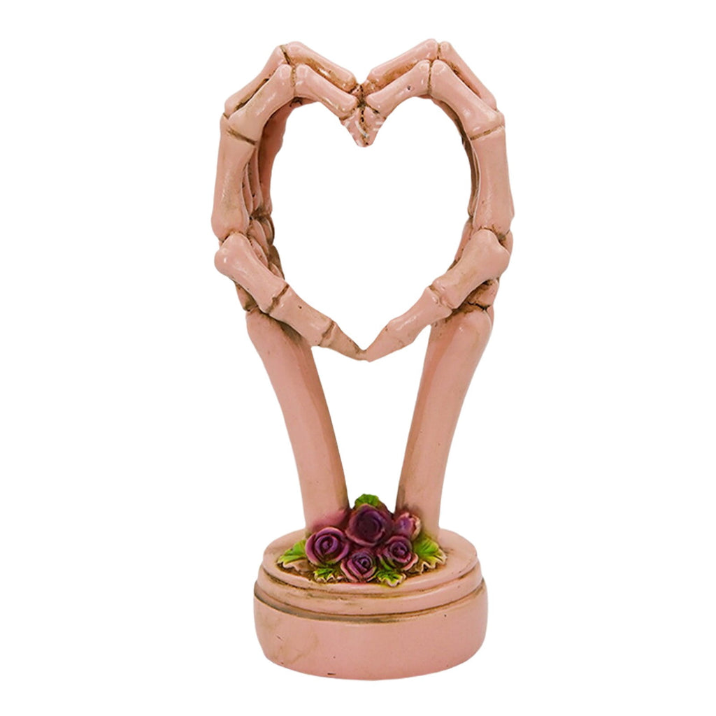 3Pcs Halloween Skeleton Heart Hands Sculpture, Resin Abstract Bone Finger Gesture Statue with Floral Ornament Base, Gothic Home Desktop Decor for Shelf, Mantel, Dressing Table and Party Display