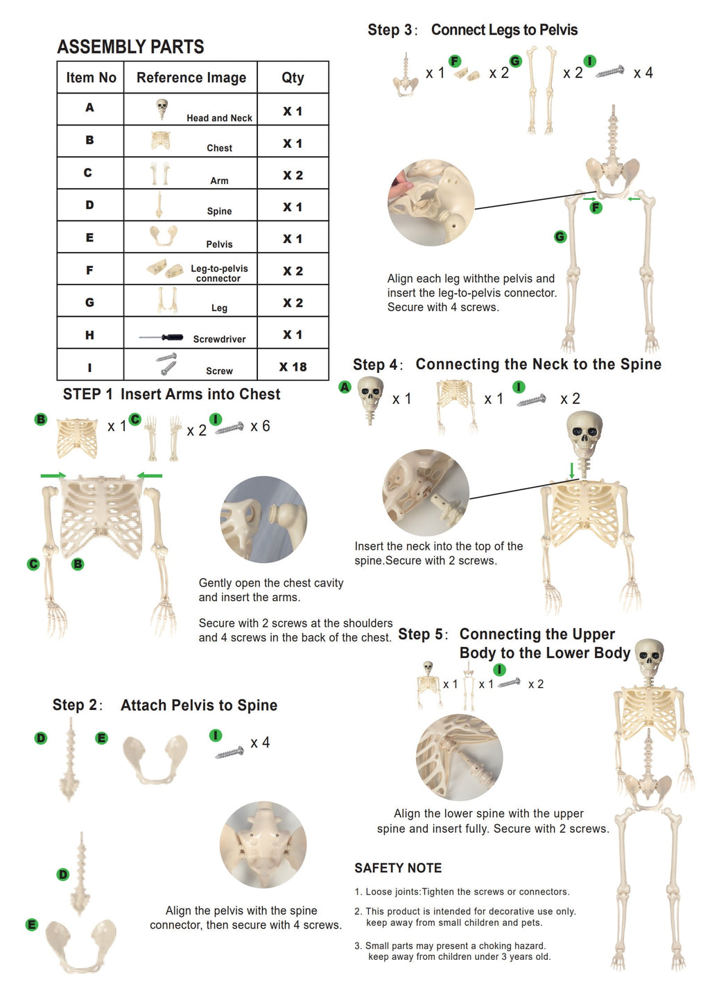 THE BRIVE 5.4ft Life Size Poseable Halloween Skeleton, Movable Joint Plastic Prop for Yard Porch Party Decor