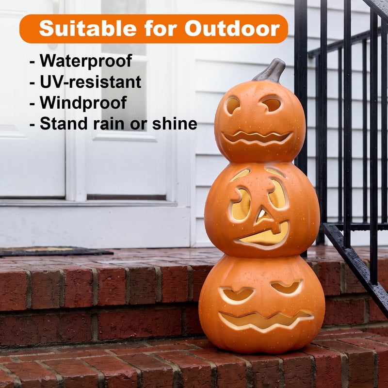 DUNCHATY 21" LED Pumpkin Light, Extra Large Angry Jack O' Lantern Halloween Decor for Outdoor Yard - Furious Face