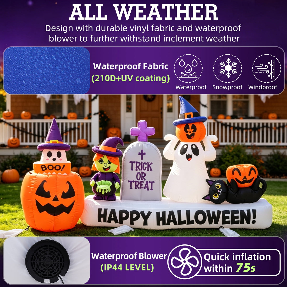 BSHAPPLUS® 9 ft Halloween Pumpkin UFO Inflatable,Walk-in Inflatable Yard Decor with Levitating Cow,Built-in LED Lights,Outdoor Blow up Decor for Lawn Garden Party,19.7ft Extra-Long Power Cord