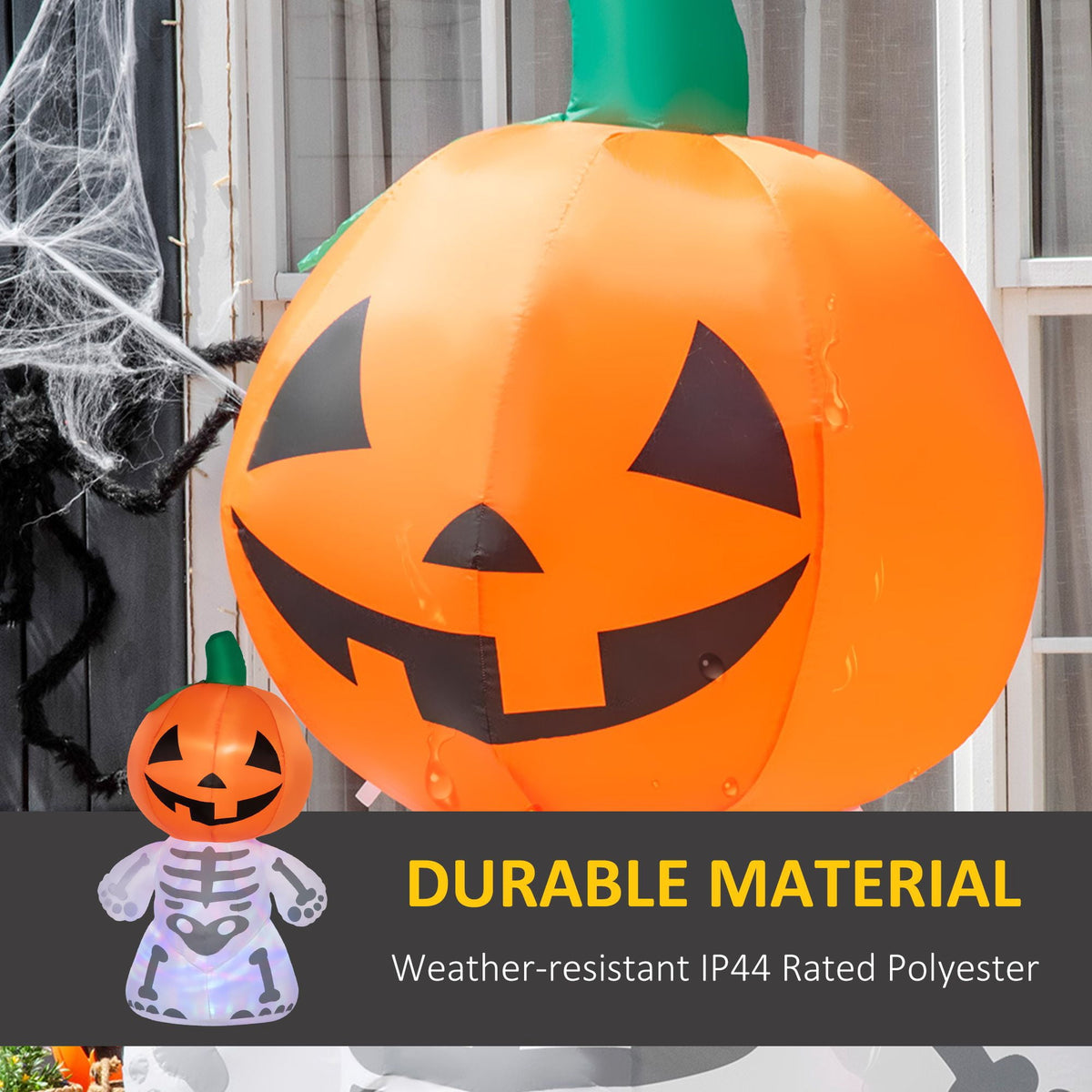 70.75IN Inflatable Skeleton Ghost with Pumpkin Head Rotating Colorful Light LED Halloween Yard Decor