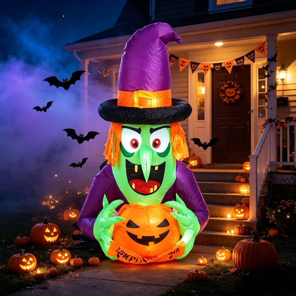Weather-Resistant Inflatable Halloween Decor with Built-in LED Lights 210T Polyester Blow Up Yard Ornament