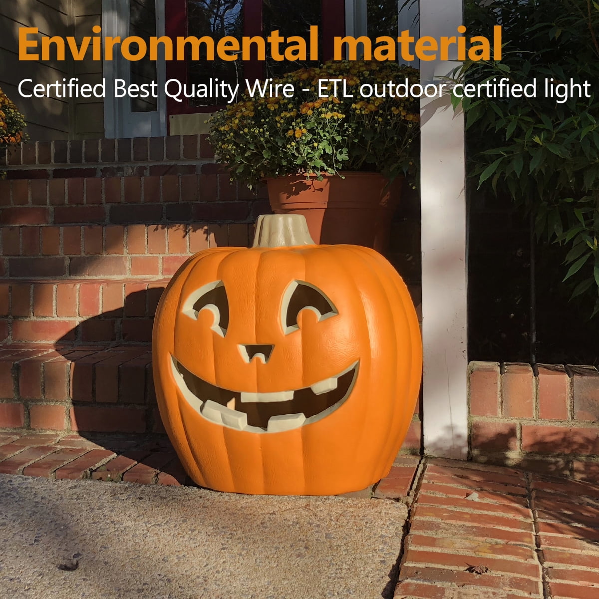 20 Inch LED Jack O' Lantern - Pre-Lit Halloween Pumpkin With Smile Face Indoor/Outdoor