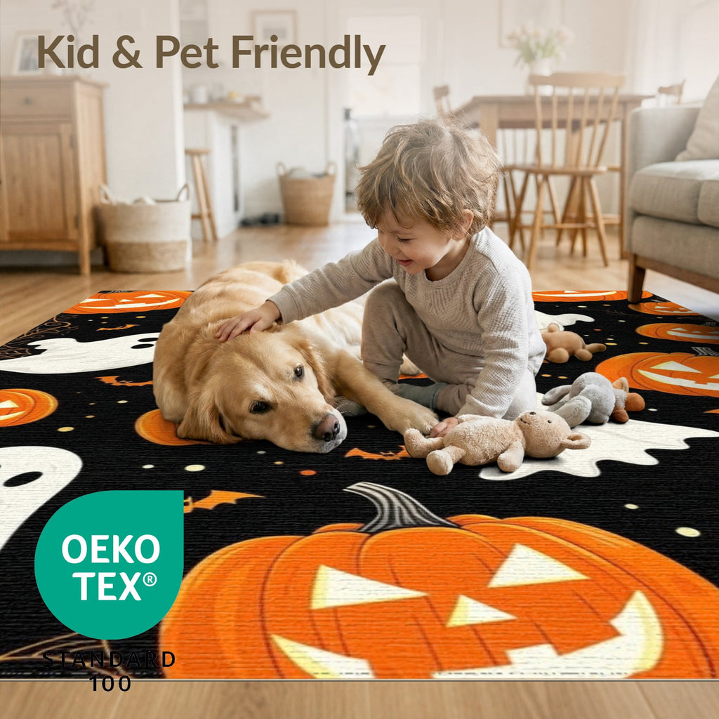 ODIKA Halloween Ghost Pumpkin Bat Skull Welcome Doormat Fiber Door for Dorm Room, Small Living Apartment, Stain Resistant Low Profile