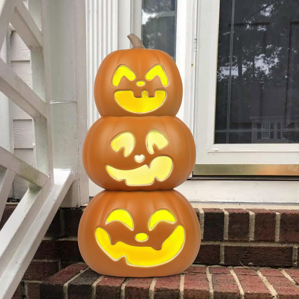 Gamexcel 10" + 14" Pre-Lit Jack O'Lanterns - Indoor/Outdoor Halloween Decorations for Party & Home, Lighted Pumpkin, 2 Pack, Orange